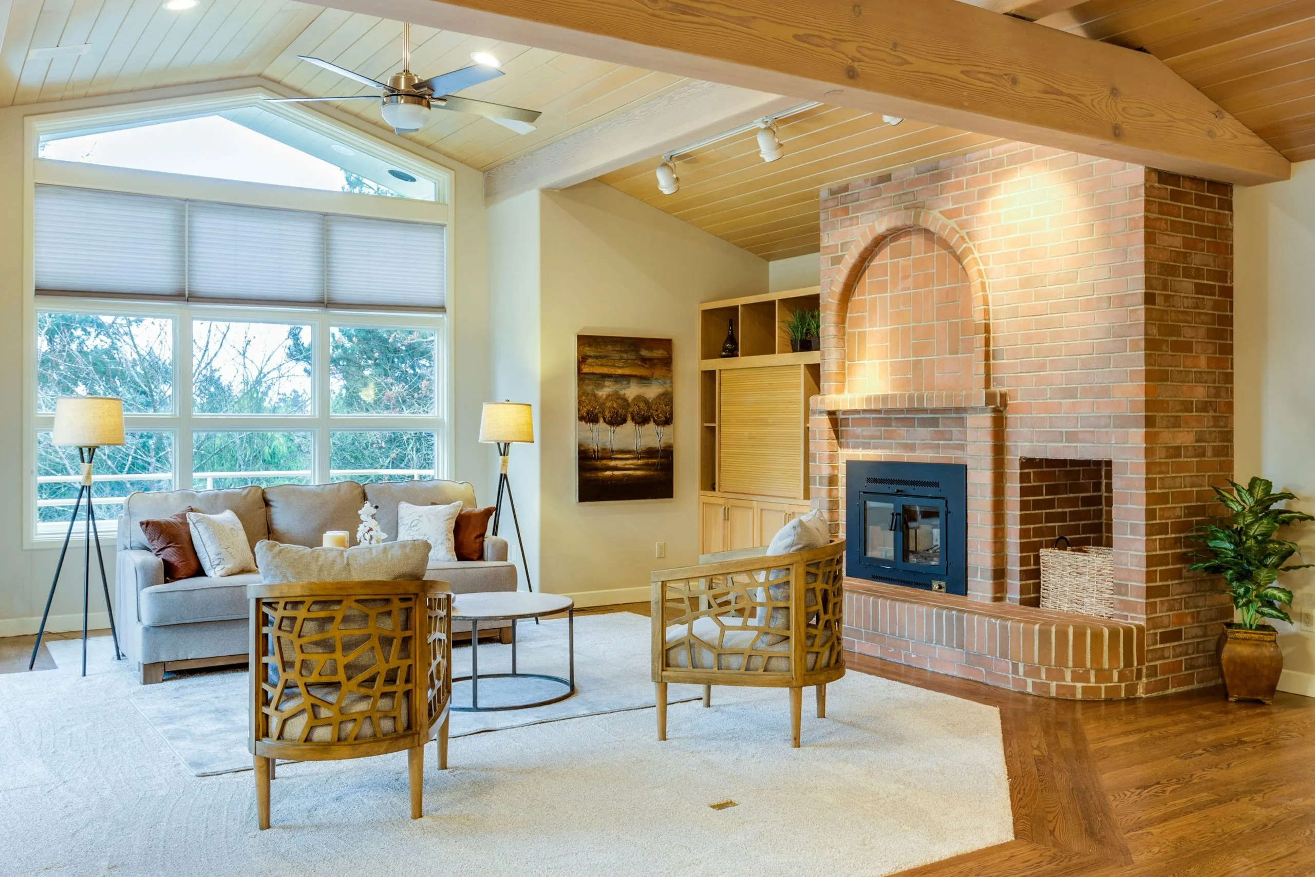 Bright living room interior with fireplace in a Gainesville Florida home